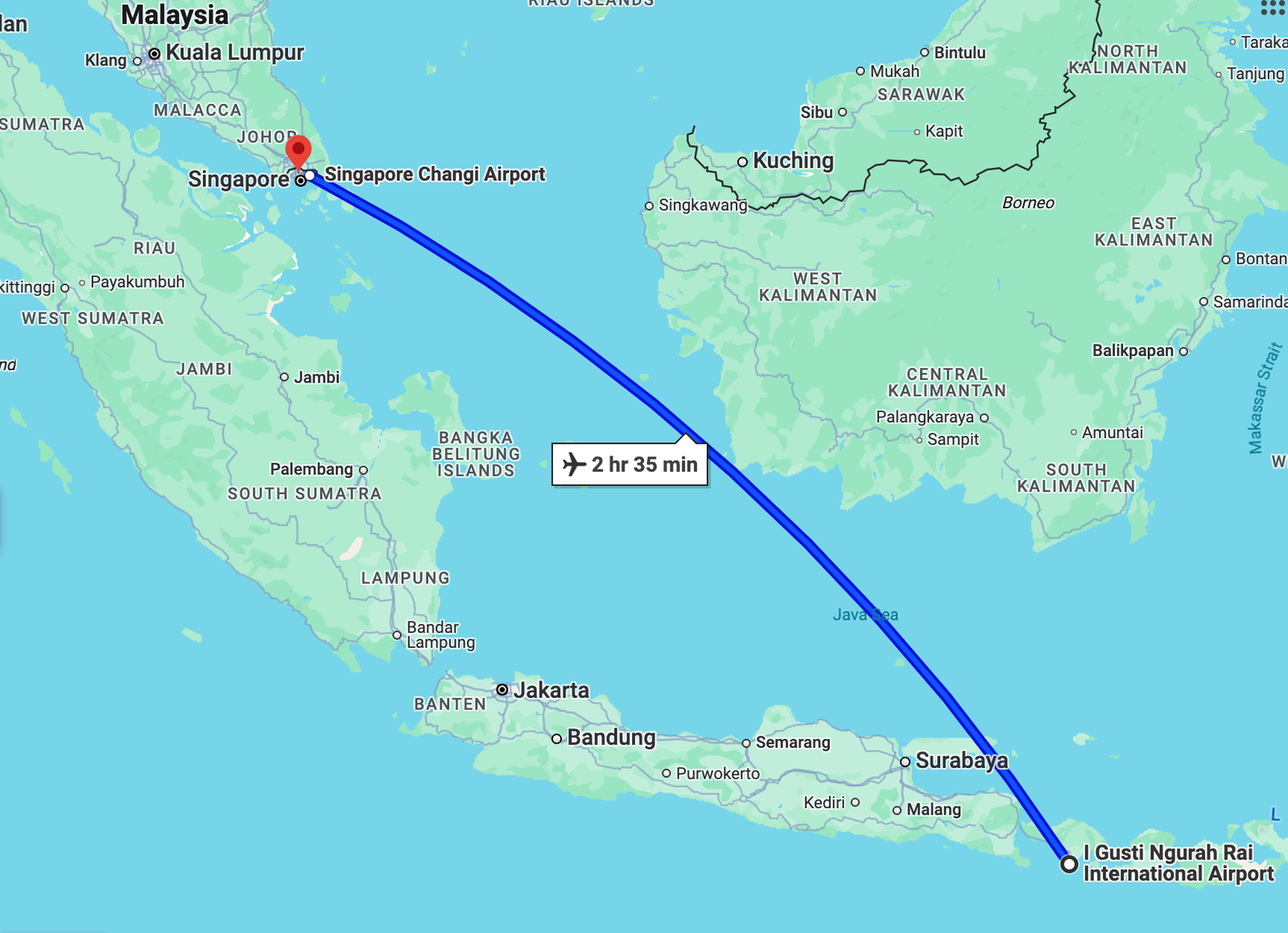 Flight from Bali to Singapore